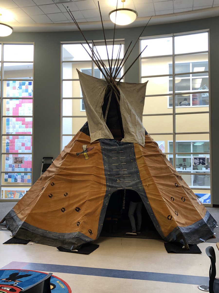 SJHSCommons's tweet photo. We are so thrilled to be hosting a teepee for the next three weeks in our LC! Thank you to Roy for trusting us with his personal teepee. And thank you to Ms. Drysdale for organizing this amazing opportunity for our students. @StJosephOCSB @OttCatholicSB https://t.co/lAm4yYMg1o