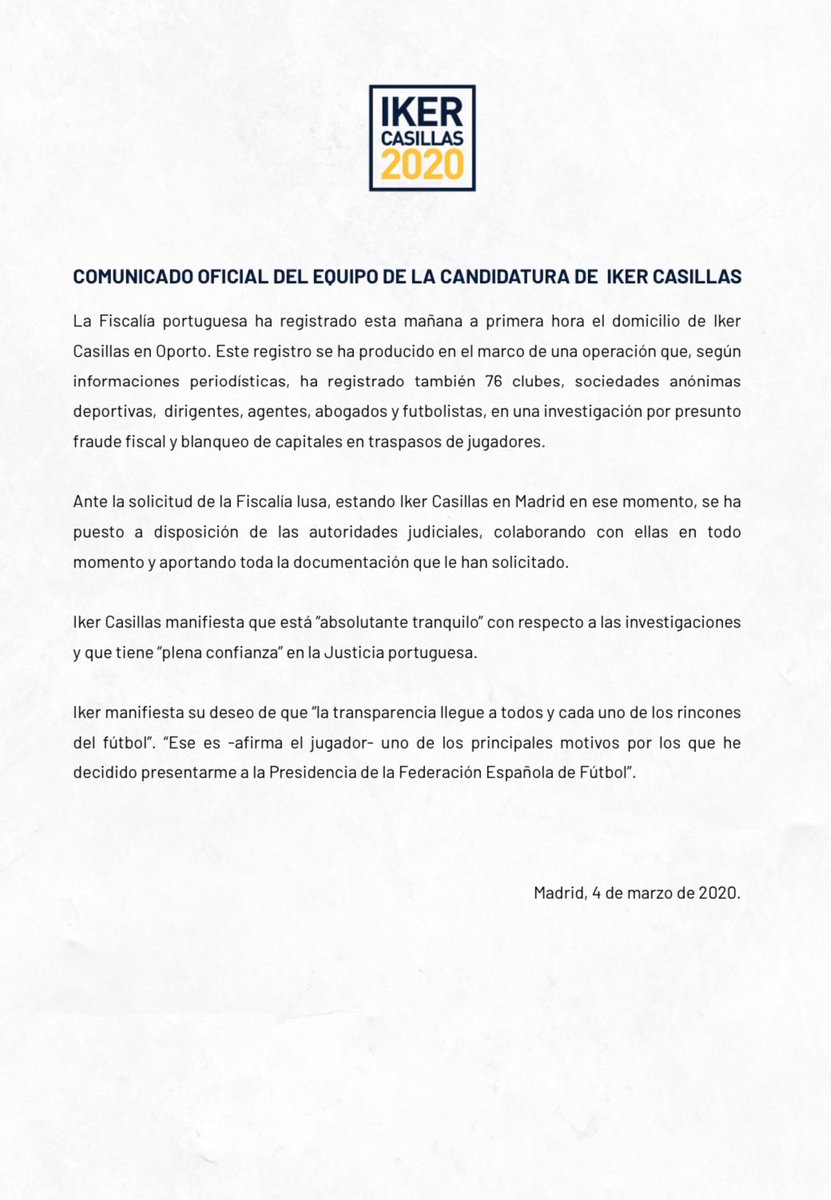 IkerCasillas's tweet photo. 🔈 | COMUNICADO OFICIAL https://t.co/Oydt76Ydkt