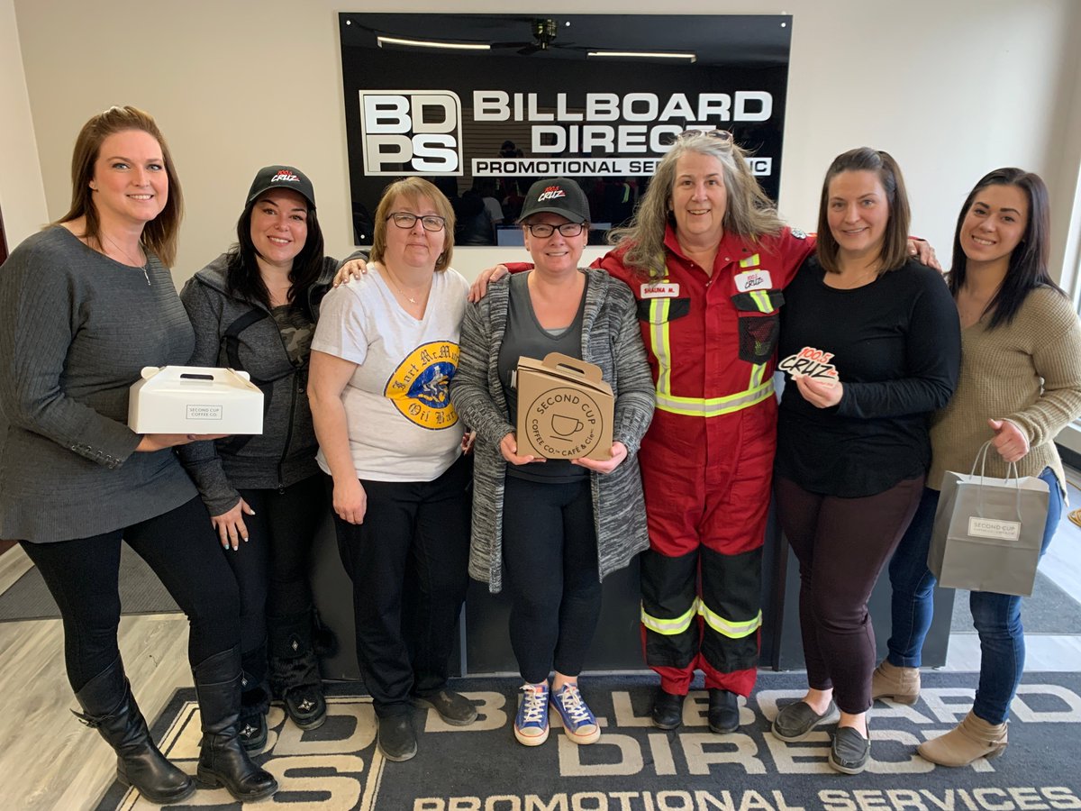 1005CRUZFM's tweet photo. Congrats to Kathleen at @Billboarddirect for being this weeks 'Fresh Brew Your Crew' winner!  Her and her co-workers are enjoying coffee, treats and prizes from @SecondCupYMM  and @cooperncompany!

Thank you to Coverall Uniform Linen and Mats for providing us our coveralls! https://t.co/TkitX5X2Jr