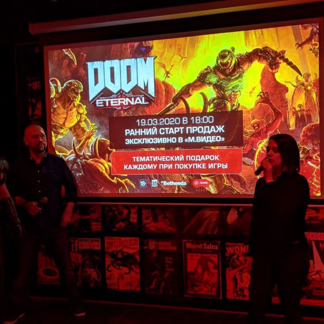 stopgameru's tweet photo. 19 марта в 18:00 в 15 городах России состоится ранний старт продаж #DoomEternal с тематическими подарками каждому покупателю. Детали будут известны позже, а пока можете найти частичку ивента от #MGame в https://t.co/tw3hEsPIqm https://t.co/77txuw7V5h