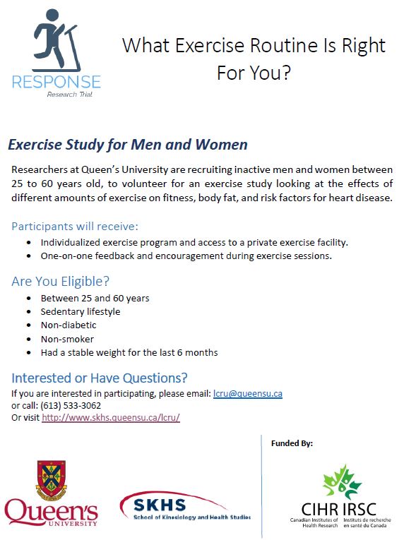 We're back and looking for men and women to participate in our exercise study! #ygk #queensu #research