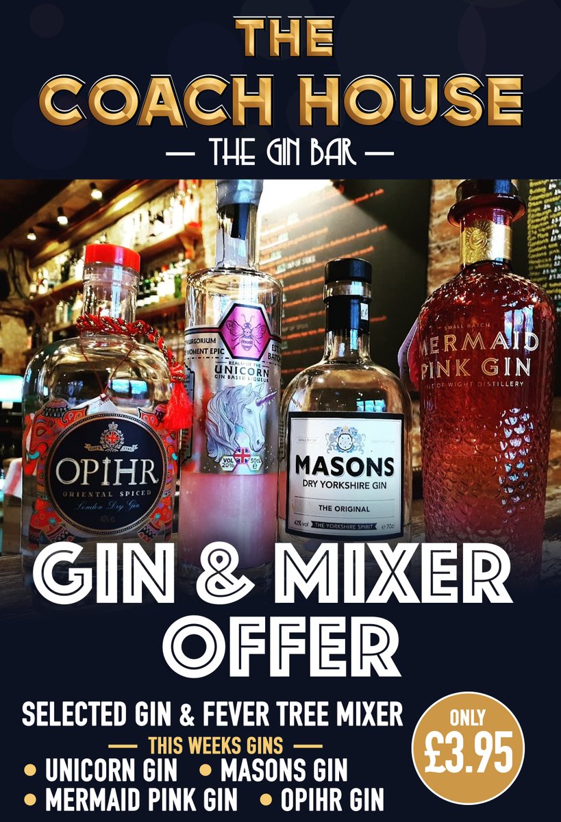 coachhousegoole's tweet photo. GIN & MIXER OFFER @ THE COACH HOUSE!! ๐น
SELECTED GIN & FEVER TREE MIXER FOR ONLY ยฃ3.95.
PLUS NEW TAPAS SPECIALS ::
This weeks, SALTED CARAMEL Cookie Dough with Salted Caramel Ice Cream ๐คค
#gin #gingin #ginoclock #thecoachhouse #goole #ginbar #adamstreet #coachhouse https://t.co/WBdbGT2QzE