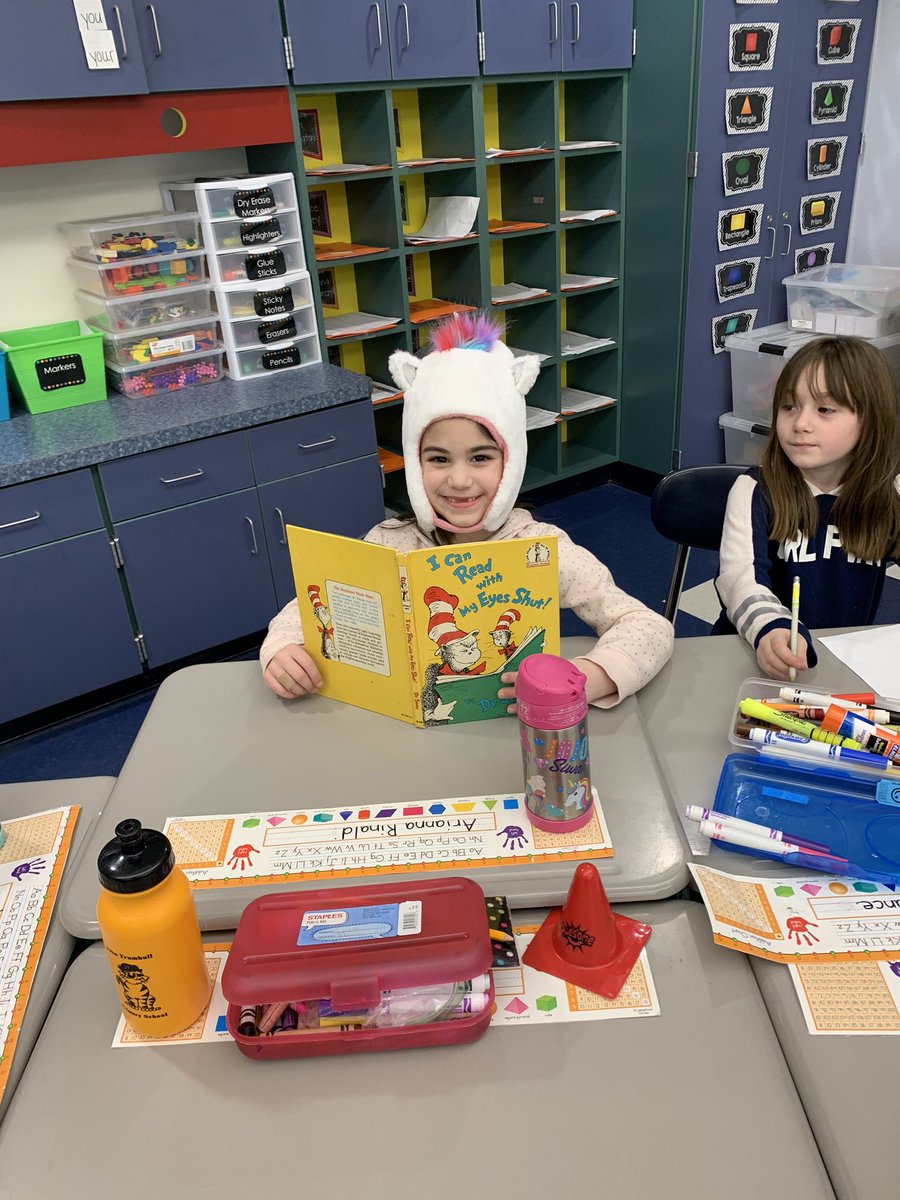 MrsMancl's tweet photo. Crazy hat day was lots of fun! We made up our own rhyming words and had a visit from Thing 1 and Thing 2! #manclmusketeers #ReadAcrossAmerica #crazyhatday https://t.co/YumGdwLBAL