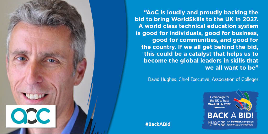 AoC_info's tweet photo. We are loudly and proudly supporting the #BackABid campaign for the UK to host @WorldSkills 2027.
"A world class technical education system is good for individuals, good for business, good for communities, and good for the country." - @AoCDavidH https://t.co/JWNZioflqR
