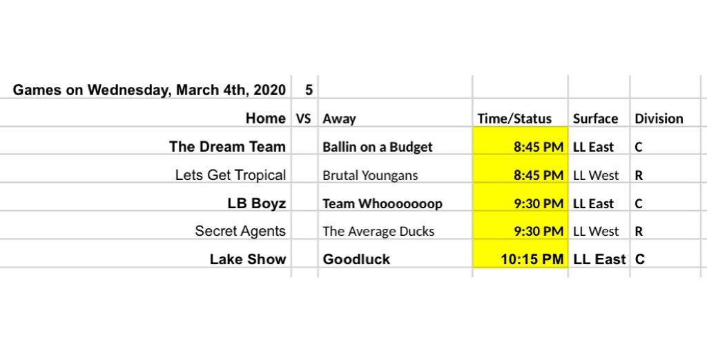 Tonight’s adjusted schedule