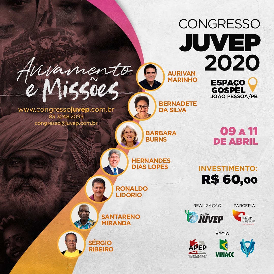 juvep's tweet photo. O Congresso Juvep 2020 ocorrerá de 09 a 11 de abril no Espaço Gospel, em João Pessoa, PB.

O evento contará com a presença de Hernandes Dias Lopes, Ronaldo Lidório, Aurivan Marinho, Santareno Miranda e muitos outros.

Informações e inscrições acesse:

https://t.co/xF03pf6DGQ https://t.co/htVzAz17Oa