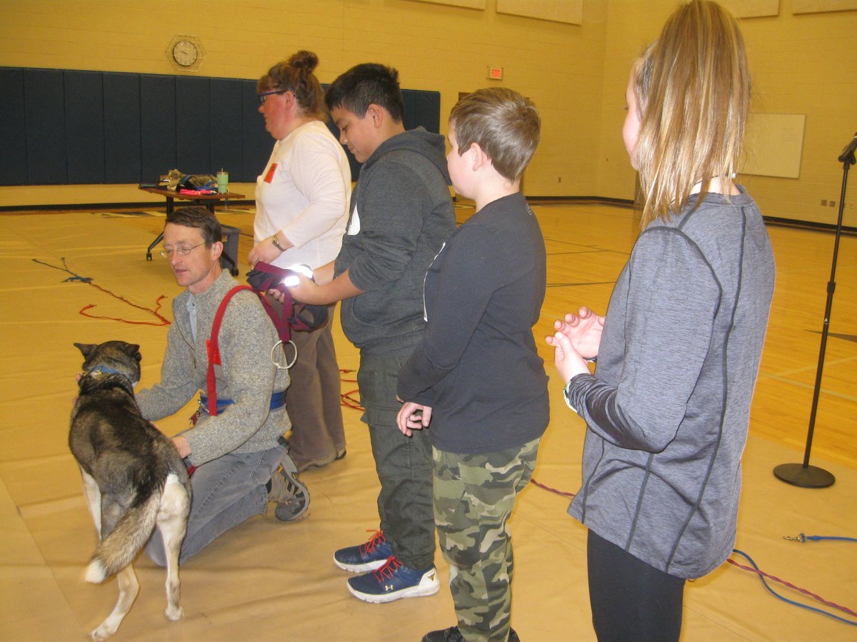 Sixth Grade was enthralled by the Bensons and their purebred Siberian Husky sled team.  Kudos to Nischa, lead dog extraordinaire, for taking the stage.