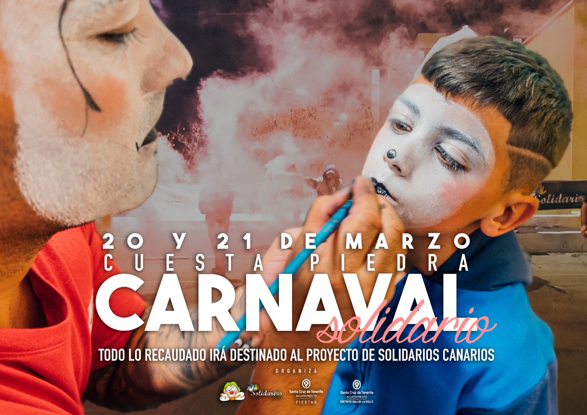 Llego nuestro carnaval!!! Y como no podía ser menos este año sera solidario todo lo recaudado íntegramente sera destinado para nuestros hermanos de Solidarios Canarios!!! No te lo puedes perder 20 y 21 de Marzo #DesbocadosAlgoDiferente #VaPorTi