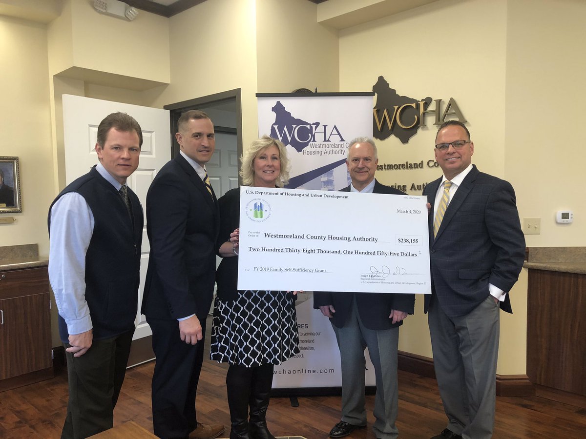 JoeDeFeliceHUD's tweet photo. Westmoreland County Housing Auths work on self sufficiency is 2nd to none/as good as I have seen in @HUDMidAtlantic Today we were happy to present them a check for $238K to continue their work to break generational poverty & help residents grad from pub housing #SWPA2020 #HUDR3 https://t.co/NeB64T0dg7