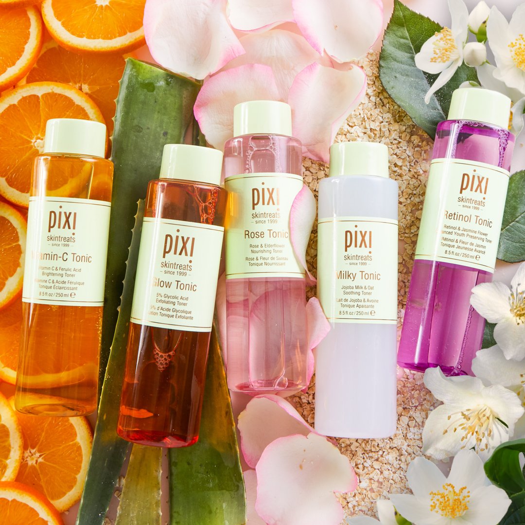 PIXIBeauty's tweet photo. Tonics for every skin mood! Vitamin-C Tonic, Glow Tonic, Rose Tonic, Milky Tonic & Retinol Tonic! #PixiBeauty #MultiToning #Skintreats https://t.co/bnRCf3pshI