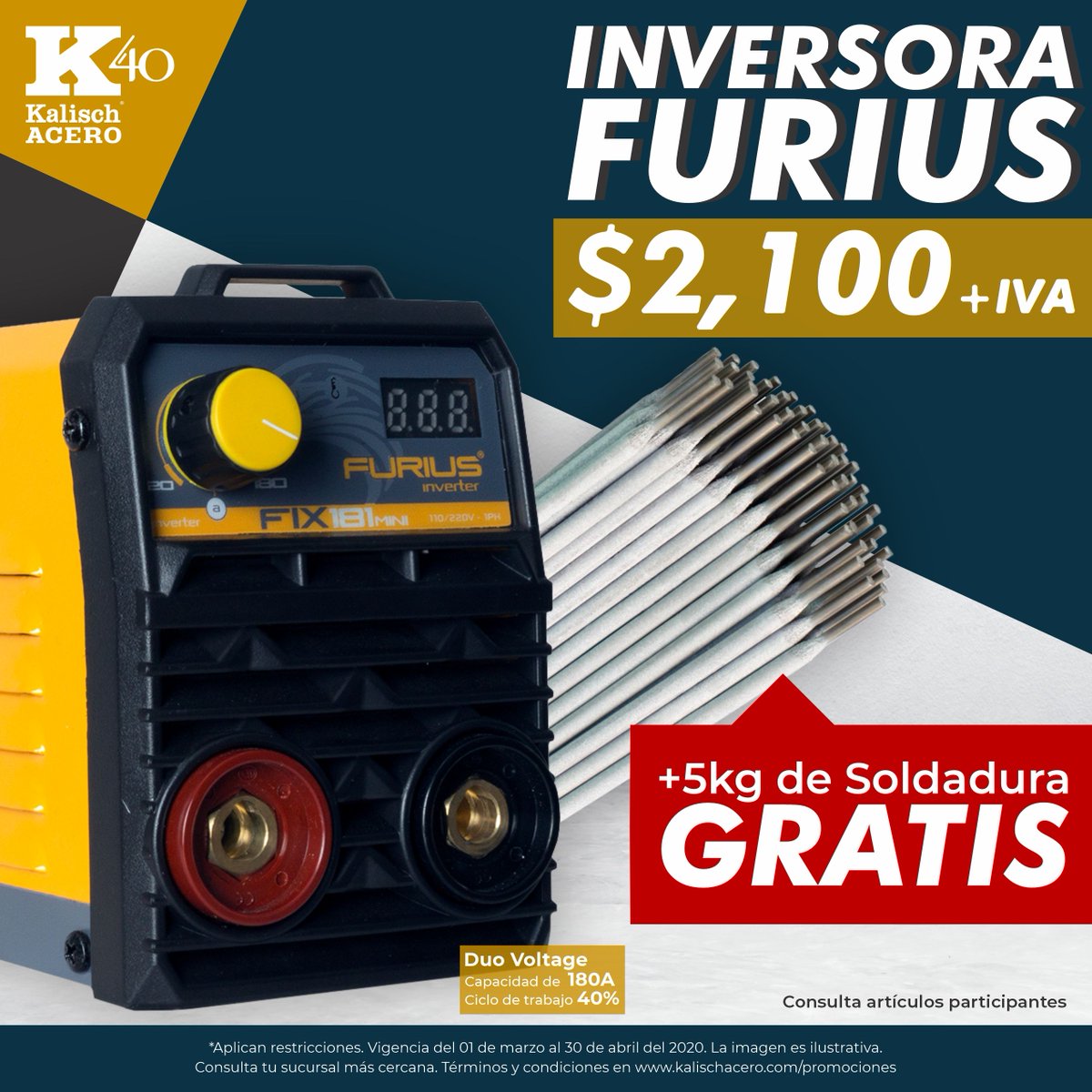 kalischacero's tweet photo. Un gran poder conlleva una gran responsabilidad. Por eso, la potencia de la máquina FuriusFix 181 viene con 5kg de soldadura ¡GRATIS!
Consulta términos y condiciones aquí➡ https://t.co/N2586QrfNN
Vigencia del 01 de marzo al 30 de abril de 2020.
#Furius #Promociones #KalischAcero https://t.co/NreQSHCxcp