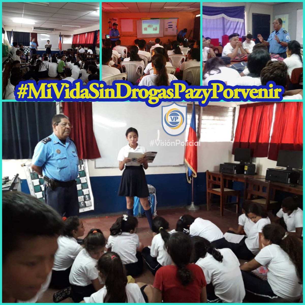 PNNicaragua's tweet photo. #JefeDeSector trabaja junto a la Comunidad educativa del Col. Salomón Ibarra para la Prevención de Drogas en la juventud.
@vppolicial comprometida con las familias nicaragüenses https://t.co/0f4qI81ufG
