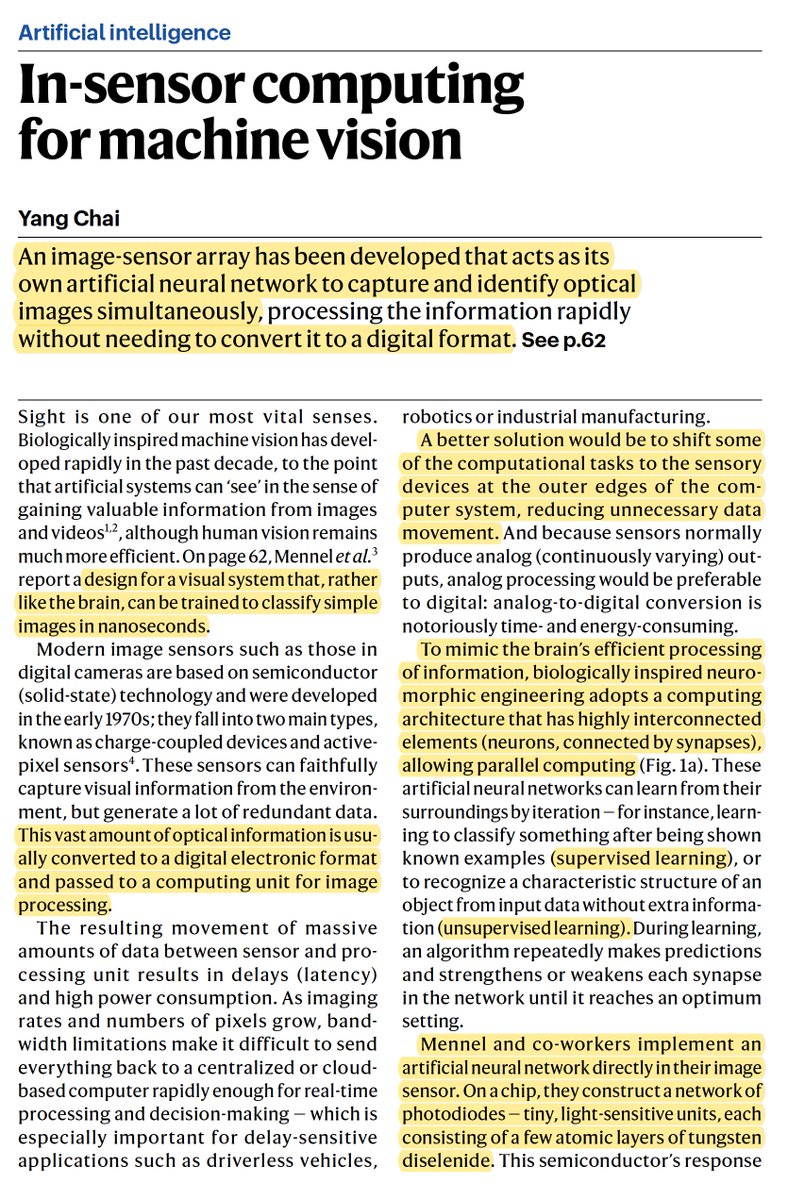 EricTopol's tweet photo. Dreaming of ultra-fast #AI machine vision at the edge?
Here it is, at 20 million bins/sec, with both supervised and unsupervised learning, via in-sensor, embedded computing 
https://t.co/5FWlDIWGub @nature by @tuvienna @univienna https://t.co/kf0wwQ76JF @NatureNV by Yang Chai https://t.co/31Vfy39XgF