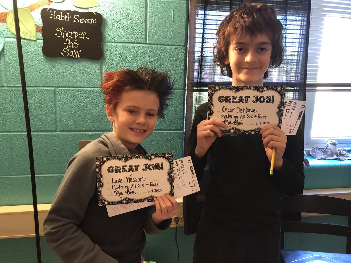 blair_class's tweet photo. We have two more friends who have mastered multiplication and division facts @BriarwoodES!!! Way to go!!! 😁 #BEaMathematician https://t.co/GIUxGnbt8I