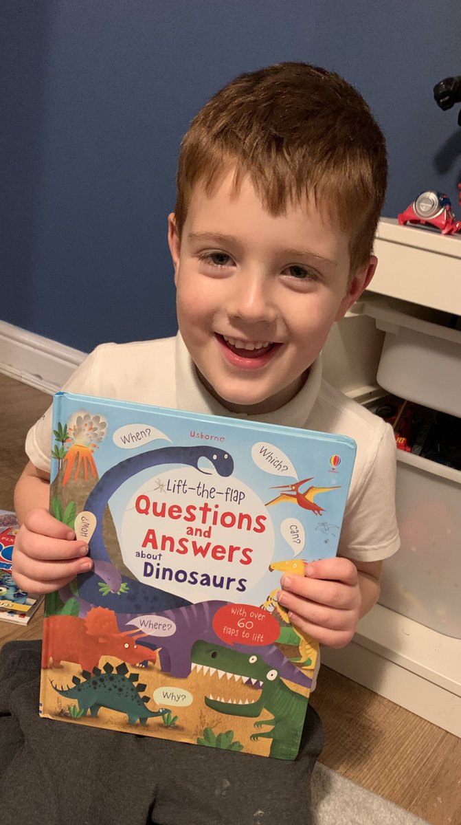 sacha_ryder's tweet photo. @MrsMooreStMarys @MrsWarburtonStM Cooper is so happy that the new topic is all about dinosaurs. He’s found the perfect book on his book shelf filled with dinosaur facts 🦖 🦕 #activity1 #homelearning https://t.co/Bit22ZCnvb
