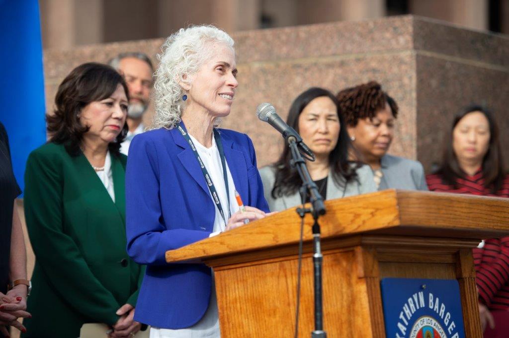 Department of Public Health Director Dr. Barbara Ferrer makes an announcement regarding COVID19