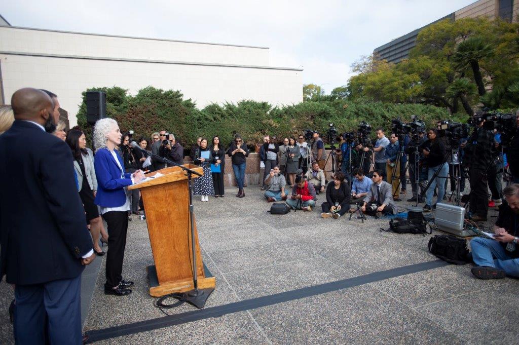 Department of Public Health Director Dr. Barbara Ferrer makes an announcement regarding COVID19