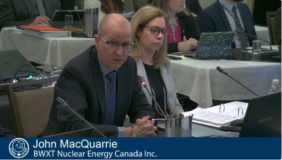 CanadaNuclear's tweet photo. Happening now, @BWXTech Canada President John MacQuarrie tells @CNSC_CCSN hearings the need to adapt to changes in business is why they are requesting the ability to make fuel pellets in Peterborough. https://t.co/pGhbuyECOQ