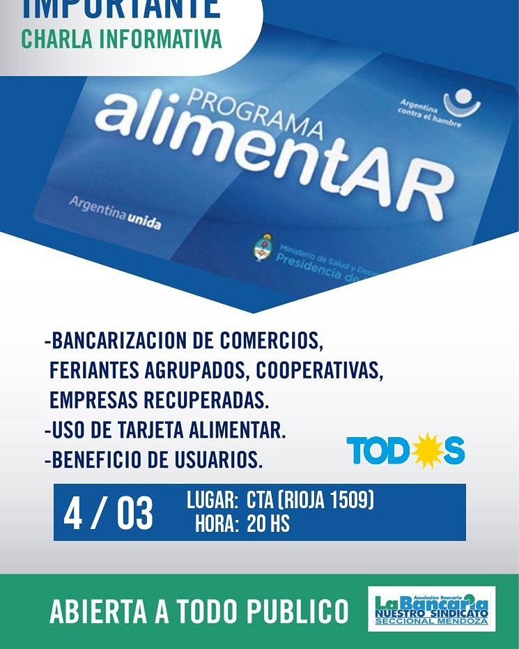 VPopularMza's tweet photo. #Hoy Charla informativa abierta a todo público en @CtaMza de Ciudad de #Mendoza
#ProgramaAlimentar
#ArgentinaContraElHambre
☀️🇦🇷☀️🇦🇷☀️ https://t.co/X9v31j7fjk