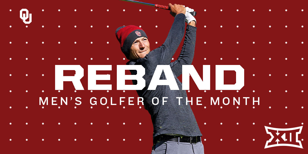 Big12Conference's tweet photo. He posted a career-best finish, tying for first at the Puerto Rico Classic after recording three rounds under par. 

He holds a 6⃣8⃣.9⃣3⃣ season stroke average.

@OU_MGolf's Garrett Reband is the Men's Golfer of the Month. #Big12Golf https://t.co/AzYPapG6t6