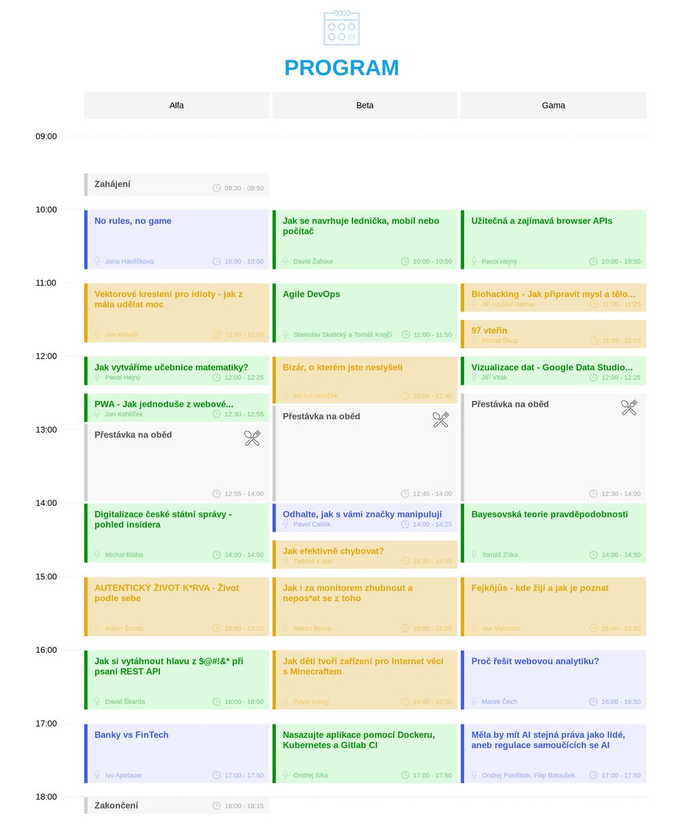 Barcamp20's tweet photo. A je to tady! Program @Barcamp20 je venku! Na jaké přednášky se těšíte nejvíce?😍

Program najdete i zde 👉 https://t.co/IoVhIL9pn3 https://t.co/1sjaNlcyGr