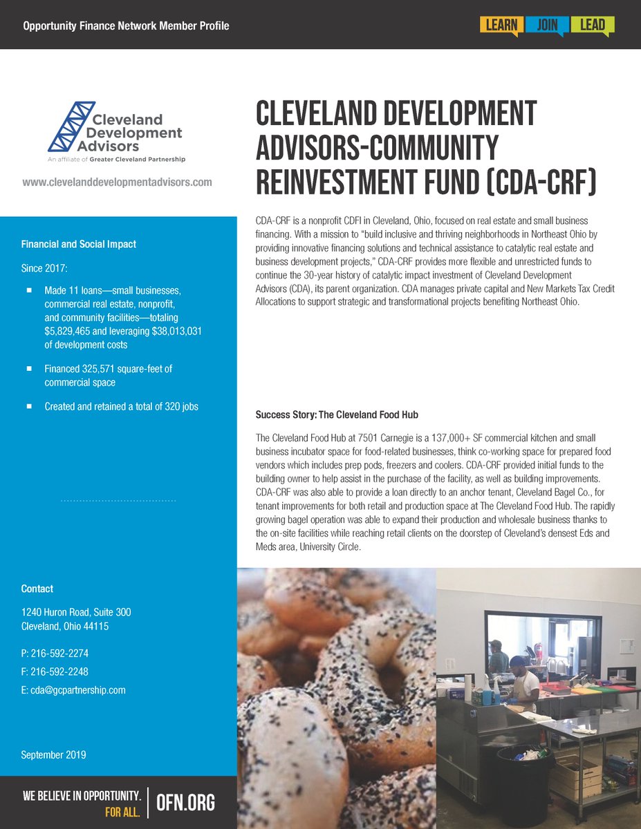 OppFinance's tweet photo. Joining OFN's membership in 2019, Cleveland Development Advisors-Community Reinvestment Fund (@CleDevAdvisors) is on a mission to build inclusive &amp; thriving neighborhoods in Northeast Ohio through #realestate &amp; #smallbiz financing &amp; advisory services. #OFNMemberProfile #CDFIstory https://t.co/Mm1KQ46S1q