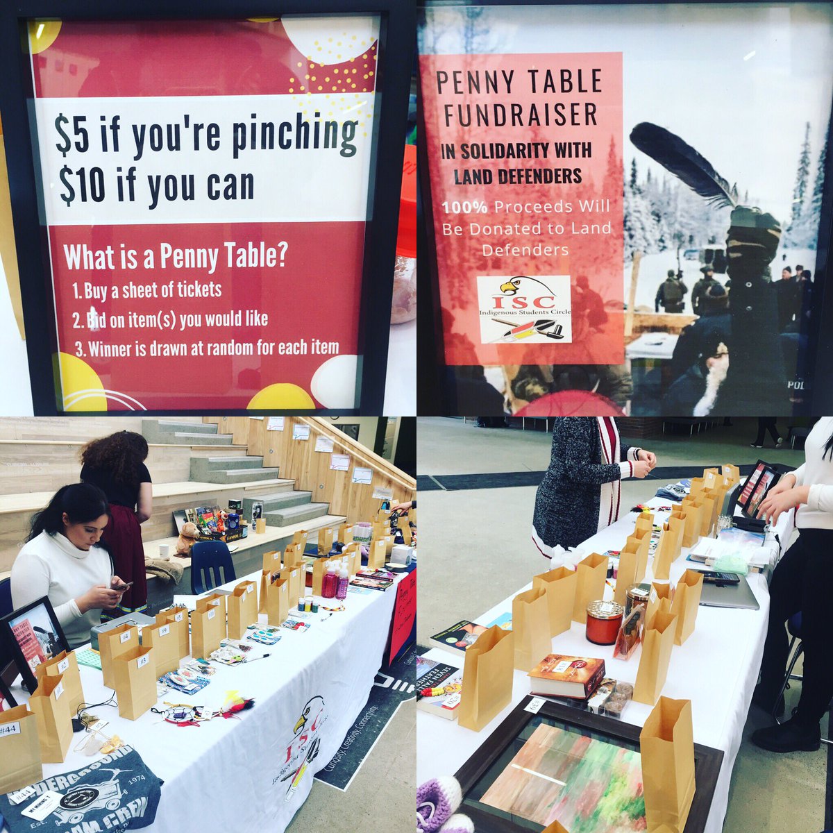 evergoodulul's tweet photo. Come check out the Penny Table that the @IndigenousLU students have set up in the @LaurentianU atrium.  All proceeds are going to the Land Defenders.  Miigwetch to everyone who has contributed to this important initiative. https://t.co/jvJLsHKy7I