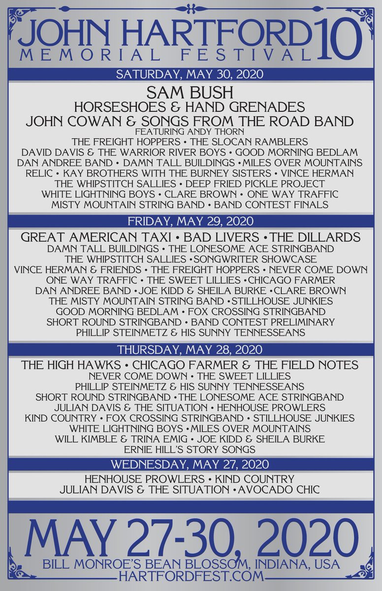 Can’t wait to be a part of this crazy line up! Single day tickets for <a href="/HartfordFest/">JohnHartford MemFest</a> are now on sale! Full Festival daily lineup avail at HartfordFest.com #JHMF10