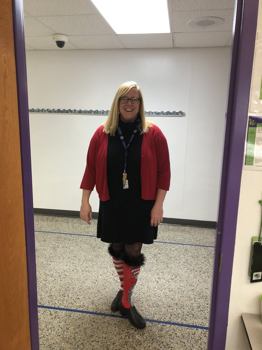 kvillemeadows's tweet photo. Our fearless leader @nprj2010 showing school spirit. #foxysocks @LuxfordES #schoolspirit #drsuess https://t.co/X1m8CWiw4z