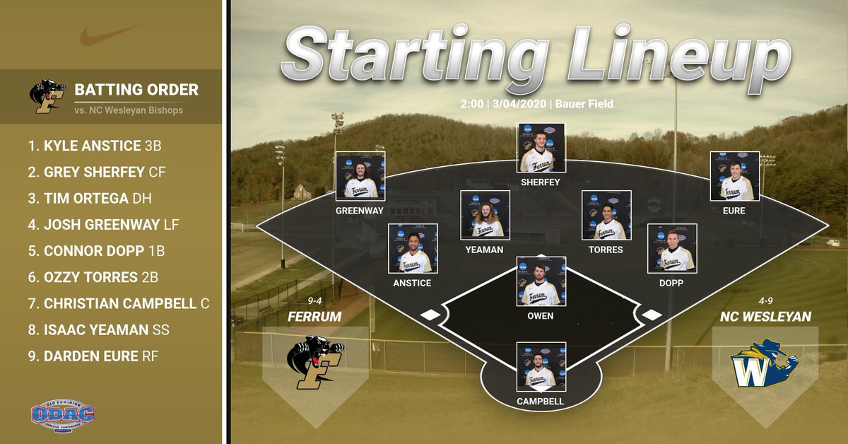 FerrumBsbll's tweet photo. Starting lineup VS NC Wesleyan today, game time at 2PM! #OneGoalInMind https://t.co/ipISttgYbK
