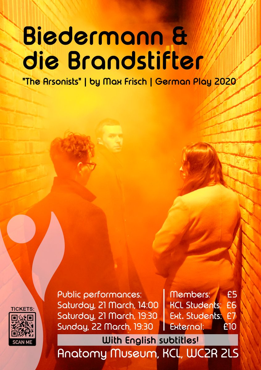 kclgermansoc's tweet photo. 🎭The annual German Play is back! This year, we will show Max Frisch’s play “Biedermann und die Brandstifter/The Arsonists”, a comedy reflecting on the behaviour of the petite bourgeoisie facing dawning totalitarianism. Ticket sale begins tomorrow at 1pm. https://t.co/0XZfjSjuTf https://t.co/QIJp1yxHU7