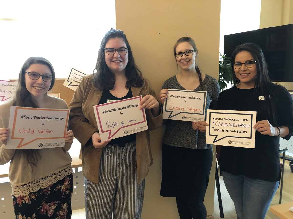 ON_SocialWork's tweet photo. Students from @Carleton_U and future #SocialWorkers show us how they plan on leading change at the OASW Eastern Branch discussion panel on #BasicIncome today at Ottawa City Hall! #SocialWorkWeek2020 #SocialWorkersLeadChange https://t.co/qCRUjkcCUt