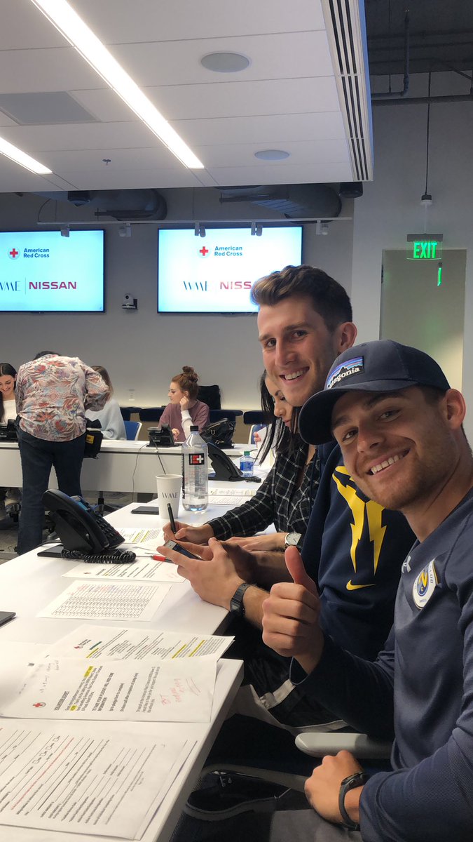 Here at <a href="/RedCrossTN/">American Red Cross of Tennessee</a> answering calls with some <a href="/NashvilleSC/">Nashville SC</a> players to support relief efforts in Nashville. Give us a call at 1-800-RED-CROSS or donate online at redcross.org!