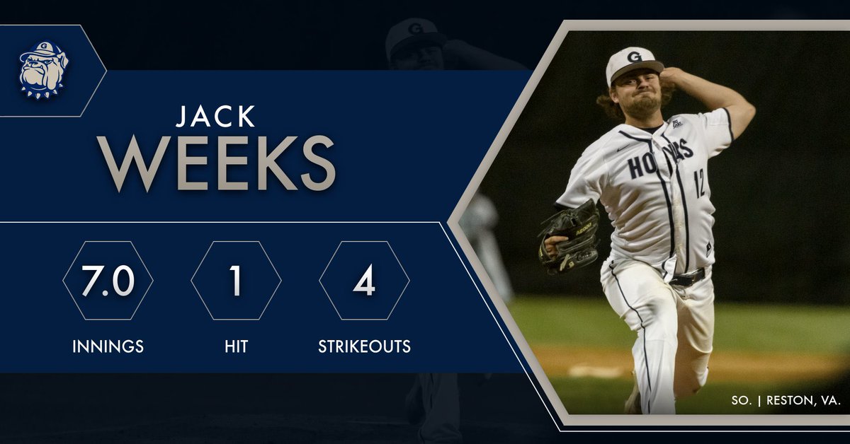 GtownBaseball's tweet photo. Sophomore Jack Weeks was near perfect against Maryland Eastern Shore, earning him a spot on the BIG EAST Honor Roll! He is the 3rd Hoya in 3 weeks! #HoyaSaxa https://t.co/umzmswp10X