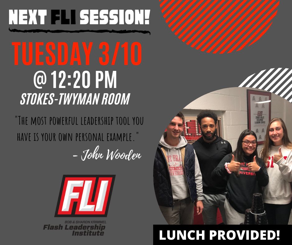 SFU_FLI's tweet photo. Our next Bob &amp; Sharon Krimmel Flash Leadership Institute session is less than one week away! We are meeting at a new time and lunch will be provided! #comeFLIwithus #StudentAthleteLEADERS https://t.co/lbg0Hn7Dgq