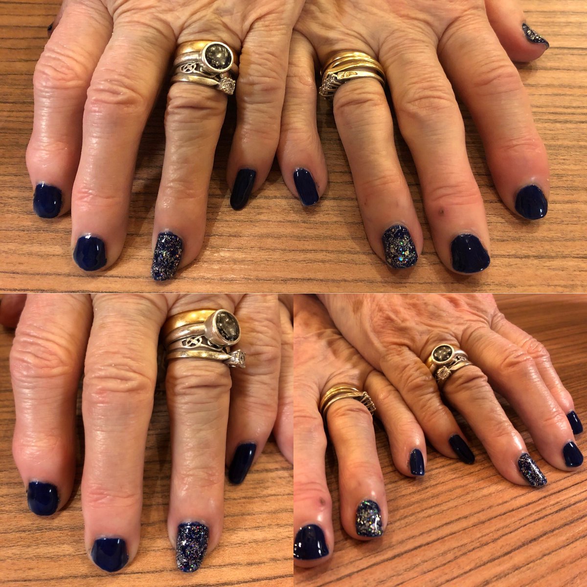 GelAndTell's tweet photo. Bluesky’s #Navy Seals with #silver #glitter looks so glamorous and sophisticated. Perfect for this lovely lady who wanted something a little bit different #gelandtell #gelnailsintelford #telfordnails #telfordnailtech #telfordnailtechnician #uknails #gelpolish #gelnails #bluenails https://t.co/sq7ZFbI9X3