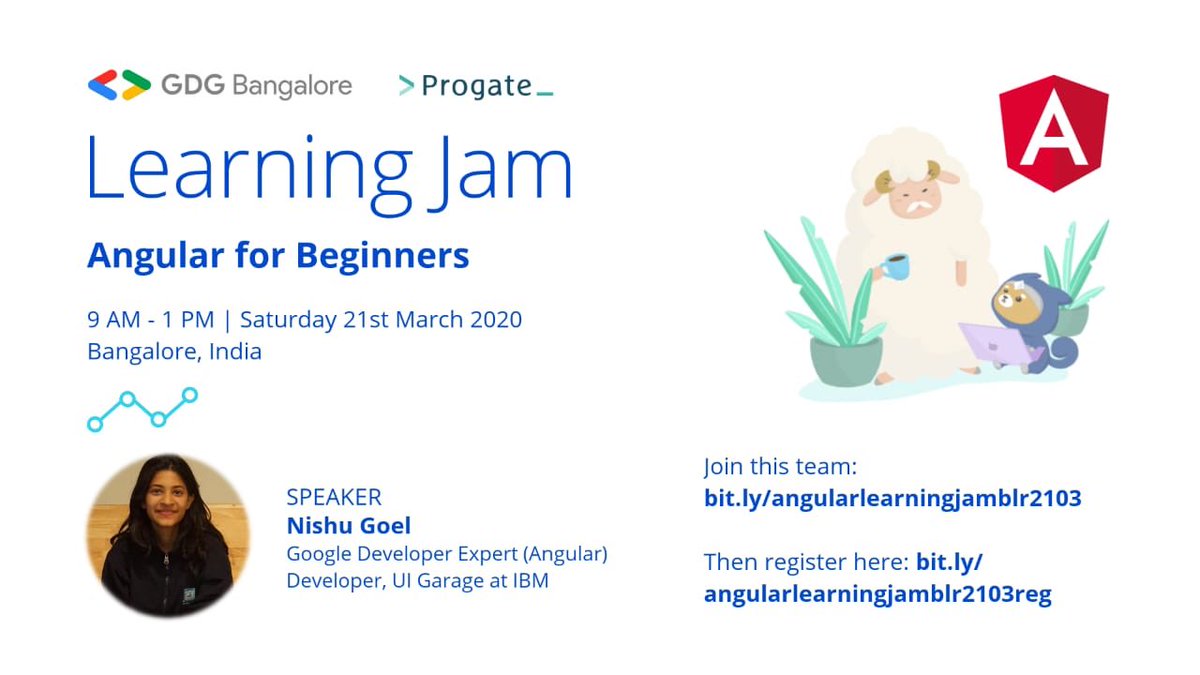 GDGBLR's tweet image. If you&apos;re looking to learn Angular, join us for a #LearningJam on 21st March where @GoogleDevExpert @DcoustaWilson will help you to take your 1st steps towards #Angular   Register here: bit.ly/angularlearnin…
@GoogleDevsIN @angular @progateEN 👨🏻‍💻👩🏼‍💻