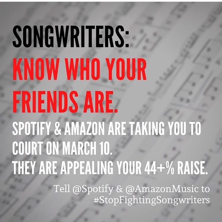 There would be no such thing as Spotify or Amazon Music without the actual music. It all starts with the song and the writer behind it. It’s time the tables turn and the writers get the recognition they deserve. 

#StopFightingSongwriters