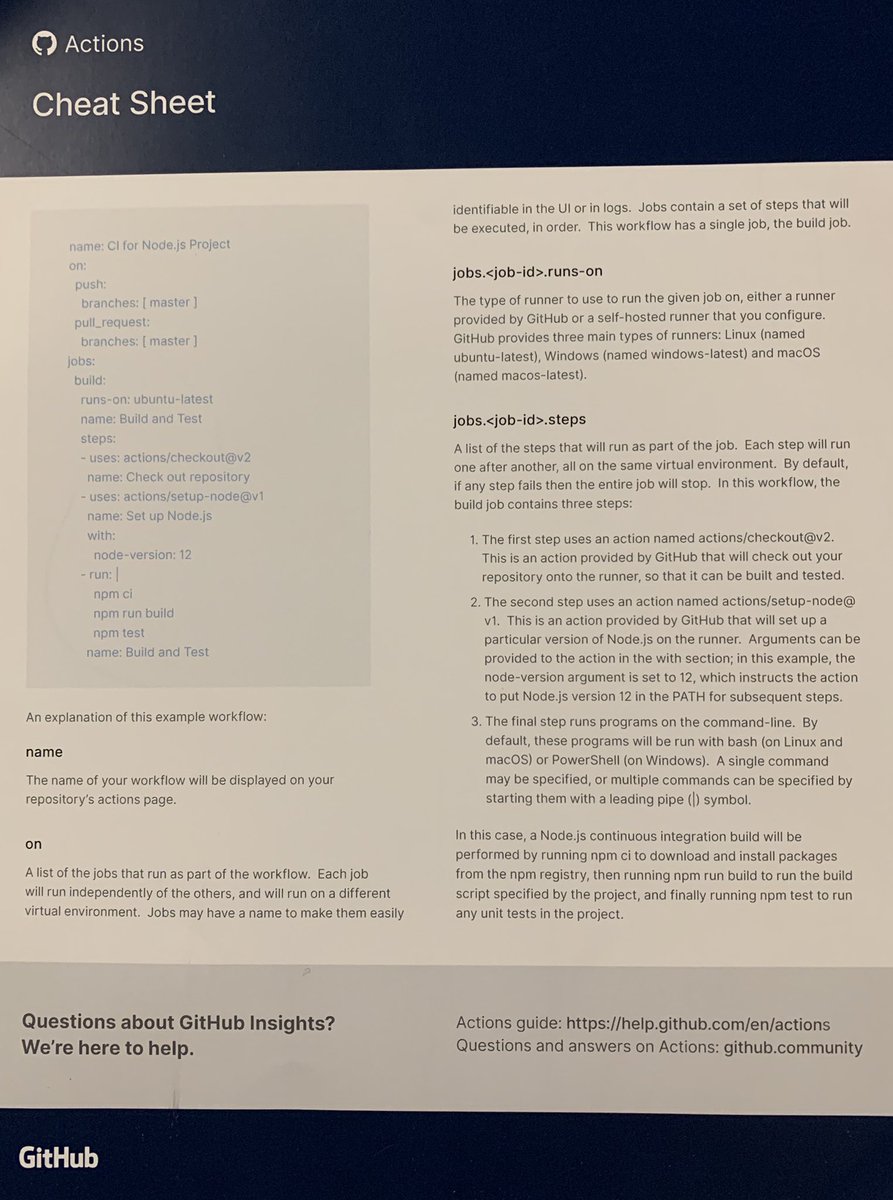 MagierDan's tweet photo. En exclusivité mondiale, la cheat sheet de GitHub Actions au meetup #ContinuousDeliveryParis 😁 https://t.co/SpViuY67Wg
