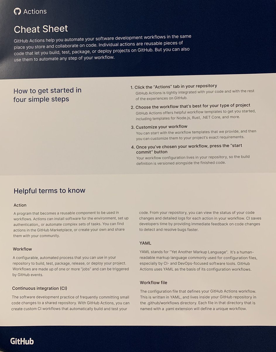 MagierDan's tweet photo. En exclusivité mondiale, la cheat sheet de GitHub Actions au meetup #ContinuousDeliveryParis 😁 https://t.co/SpViuY67Wg