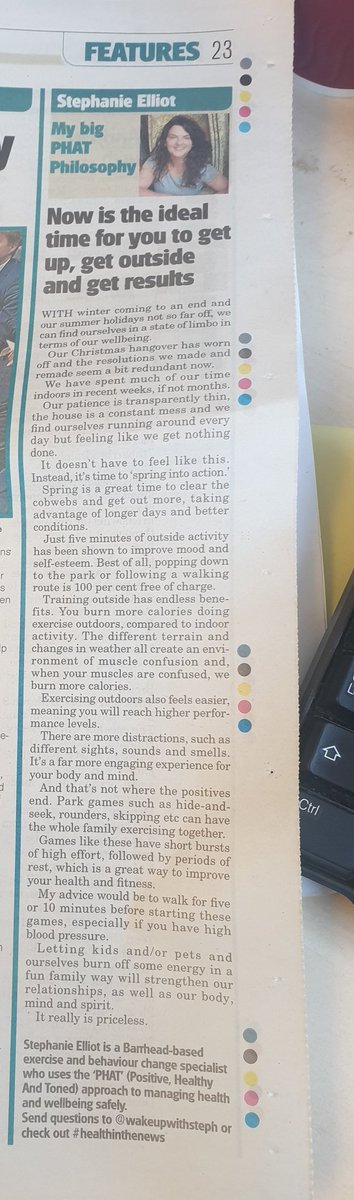 wakeupwithsteph's tweet photo. My monthly column in the @barrheadnews. This month's topic is: Springing into action and the benefits of outdoor exercise
#healthinthenews #mybigphatphilosophy #getupgetoutgetresults https://t.co/FpmBxjOf3e