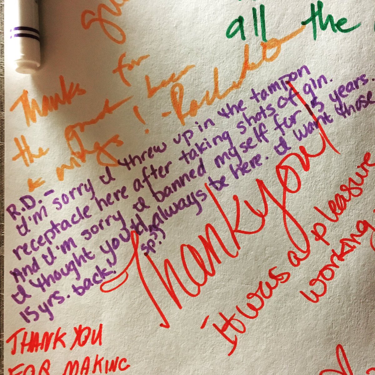 RedDoorSeattle's tweet image. Dear Purple Marker Confessionist,
Thanks for your apology and candor. 
15 yrs was far too long for you to stay away. Thanks for being part of our story. ❤️Red Door

PS. Shots of GIN? Hopefully you upgraded on your most recent visit. 

#reddoormemories #anonymousnotes #barstories