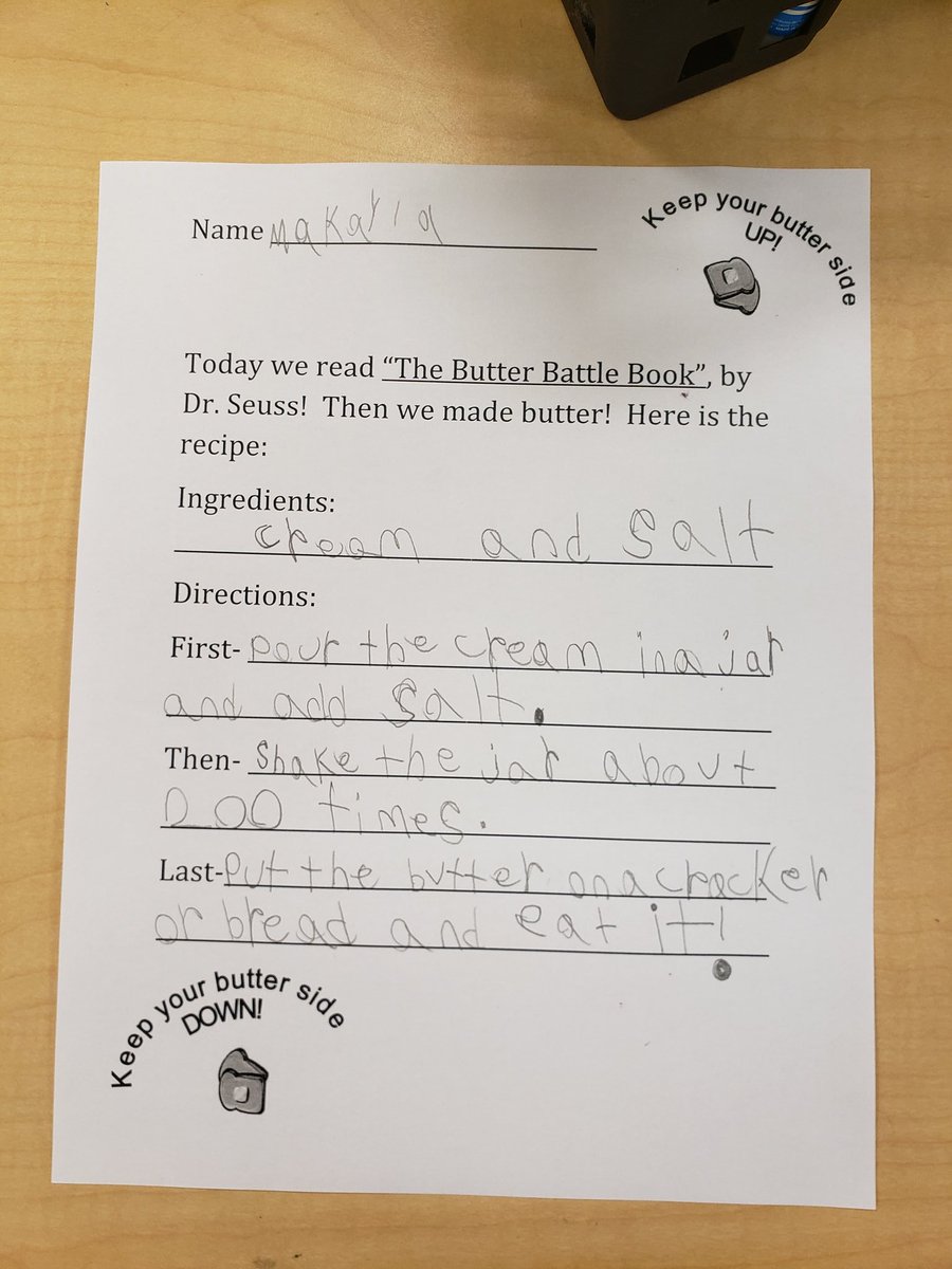 EspinosaSUG's tweet photo. What's the best activity to pair with The Butter Battle Book? @PLEgators we made butter!
#ButterSideUp
#ButterSideDown
#DrSeuss
@collierschools https://t.co/jyfDERmb83