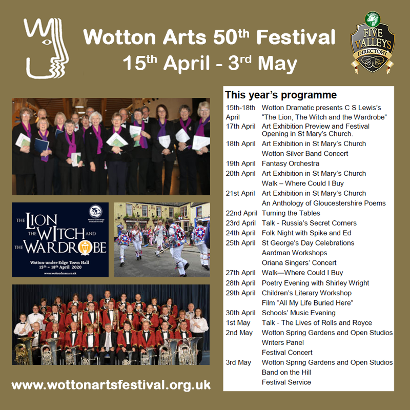 It's Wotton Arts' 50th Festival is this year! 🎉🎭💃🎶

Running from 15th April - 3rd May - a double length Festival for this special year will celebrate Arts in the Town. 🤩

The next festival will be run by <a href="/WottonUTEA/">Under the Edge Arts</a>. 

See the programme for 2020 at wottonartsfestival.org.uk