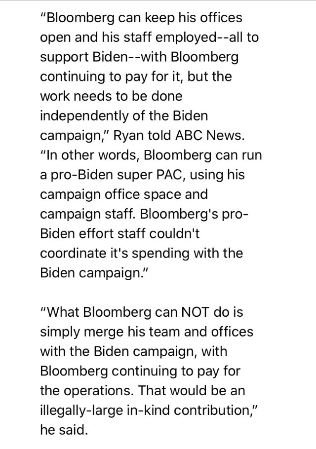 bensiegel's tweet photo. Bloomberg has pledged to help Biden defeat Trump - but he can only contribute up to $2,800 to his campaign. And he can’t give 

Here’s Paul S. Ryan of watchdog group @CommonCause on how Bloomberg can help Biden: https://t.co/OLSt3rldCs