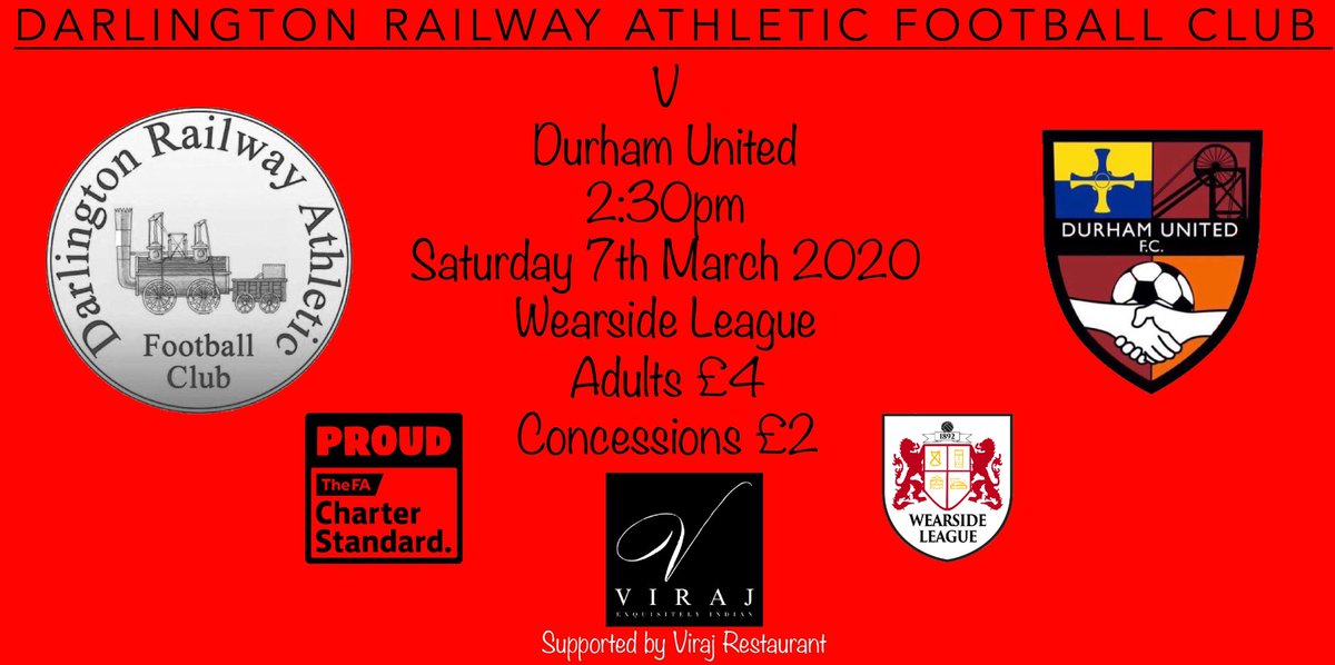 DarlingtonRASSC's tweet photo. On Saturday we welcome @DurhamUnited to Brinkburn Road for a @WearsideLeague fixture. We hope to see you there! ⚽️🔴🚂 https://t.co/uIv95CMEkW
