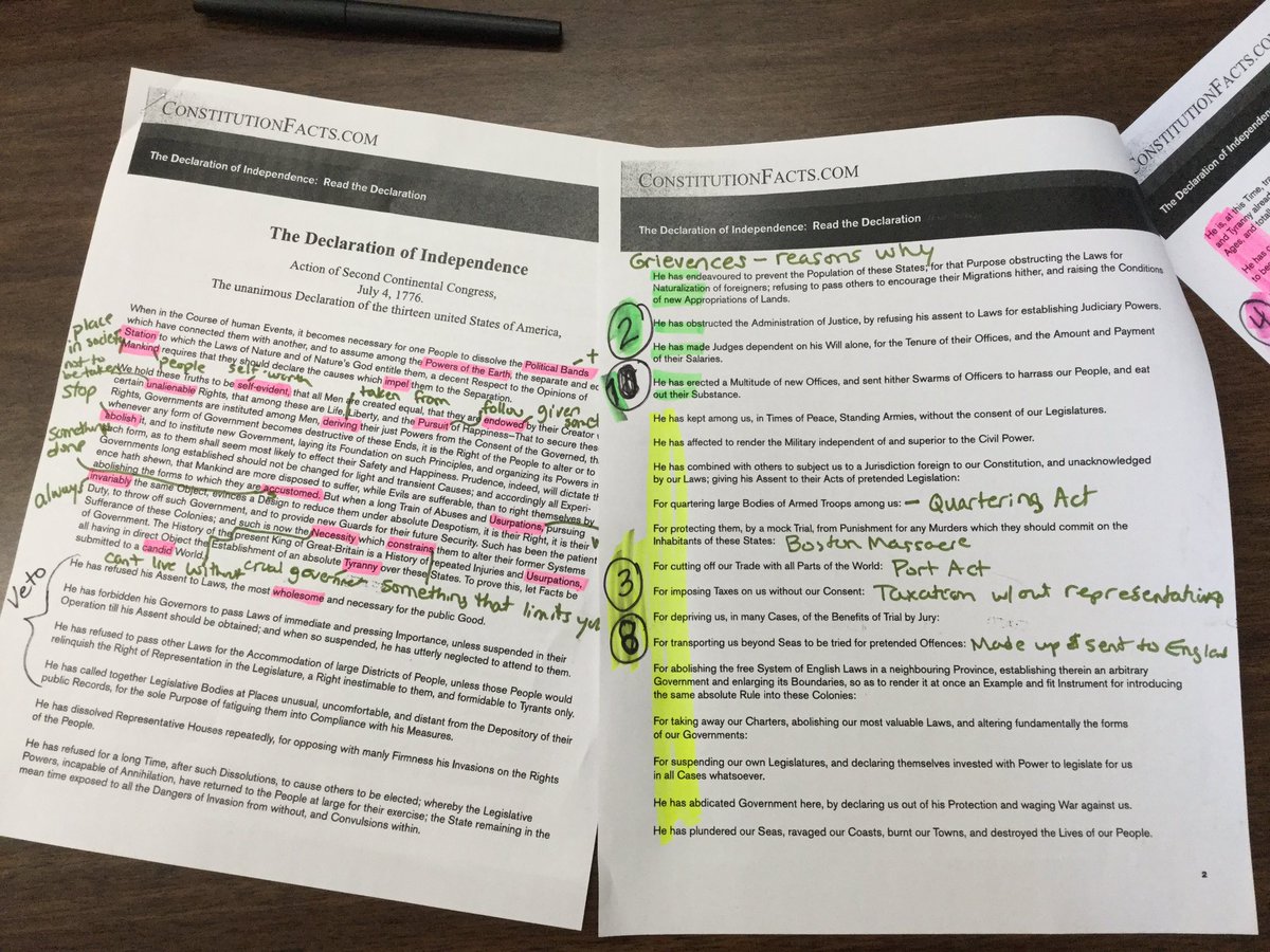 EHWarnick's tweet photo. Summarizing the Declaration of Independence in block 3 today. Amazing job working together to develop our understanding of ‘how the DOI reflects the colonists’ dissatisfaction with Britain’. @RESRocks @CCSchoo1s https://t.co/INNVwDZldI