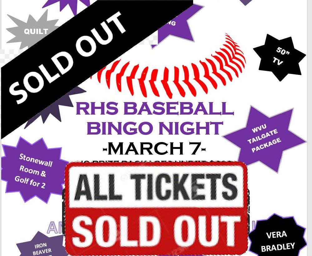 cjpet14's tweet photo. All Riverside Warrior Baseball Bingo tickets have been sold! There are no more available for presale &amp; tickets WILL NOT be sold at the door.   Only ticket holding players 18 years or older will be guaranteed a seat. We can not guarantee non-players a seat https://t.co/5LeeUNsflS