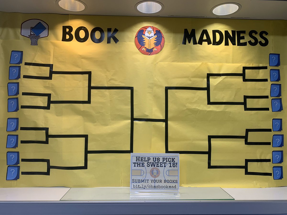 Book Madness in the library!  Help us pick the Sweet 16! Submit your favorite reads today! bit.ly/chmsbookmad