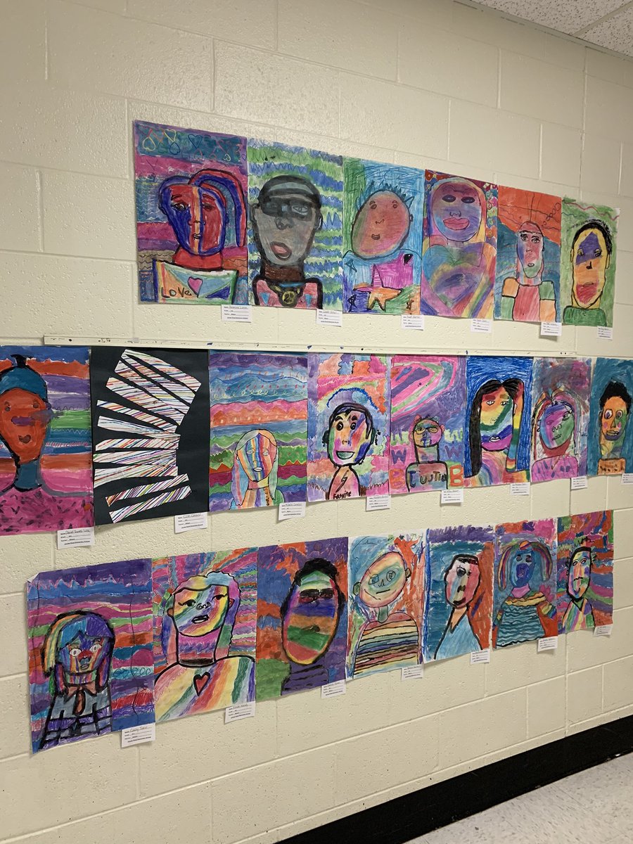 JacobsRoad_ES's tweet photo. Our student art work is fabulous and on display!  Come on out Thursday, March 12 from 5-7 to see these pieces and more! #JRESPicassos https://t.co/v7o2EGabZO
